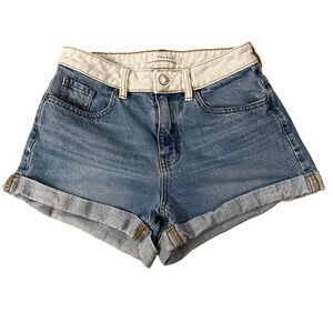 PacSun ~ Mom Denim Shorts ~ white waistband ~ cuffed hem ~ size 25